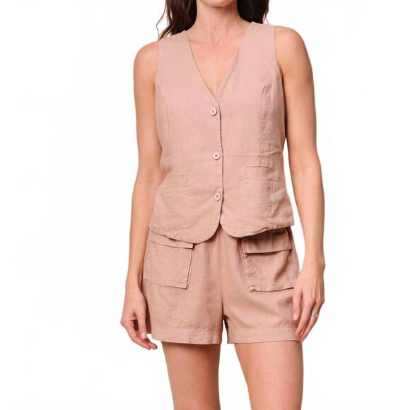 NEW STATESIDE linen long vest in almond